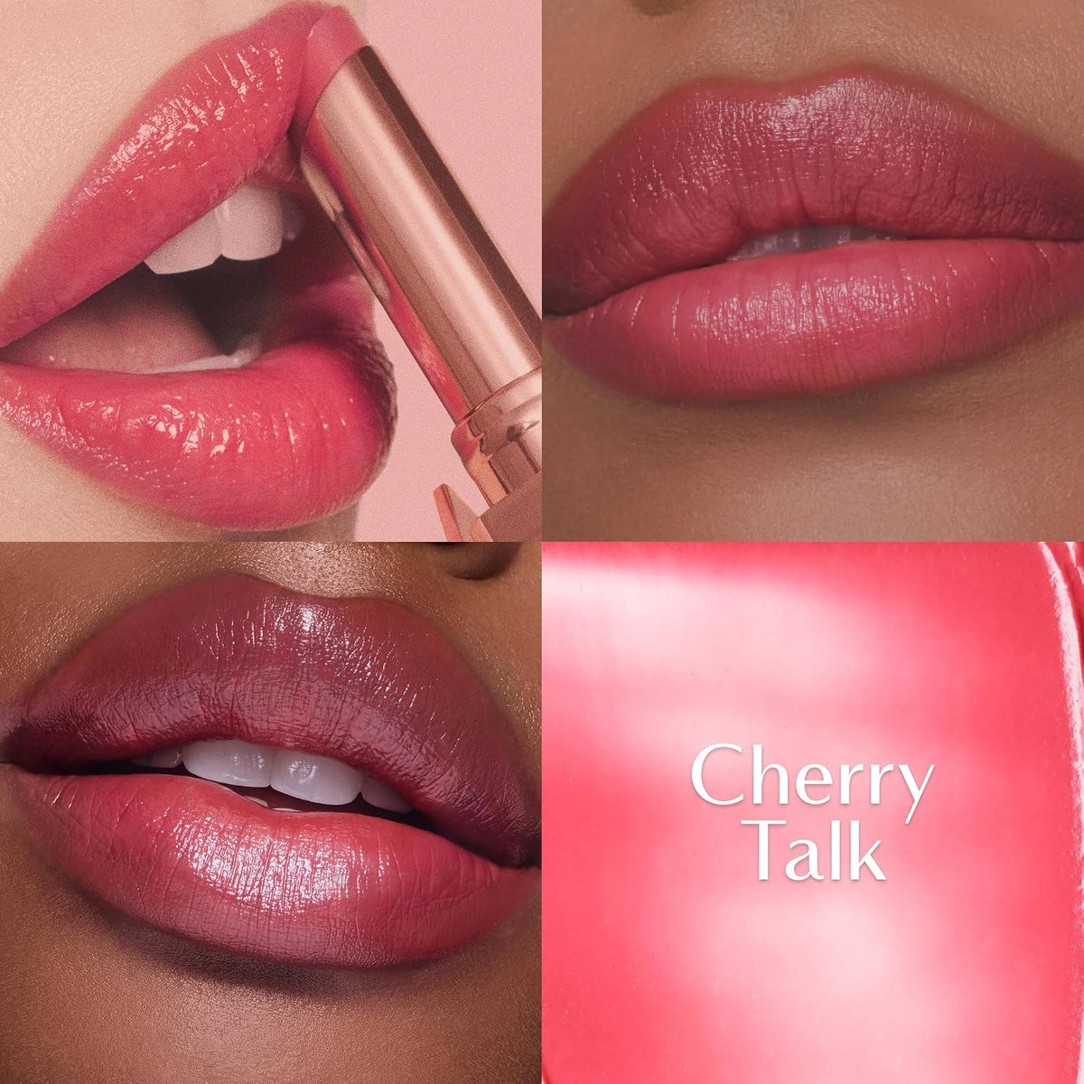 Hydrating sheer lip tint applied on lips demonstrating buildable natural flush color