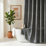 Siiluminisoy Extra Long Grey Boho Shower Curtain with Tassel, Woven Fabric 96 in Shower Curtain, Tufted Chevron Striped, 72 x 96, Modern Chic Textured Minimalist Bathroom Shower - Image 9