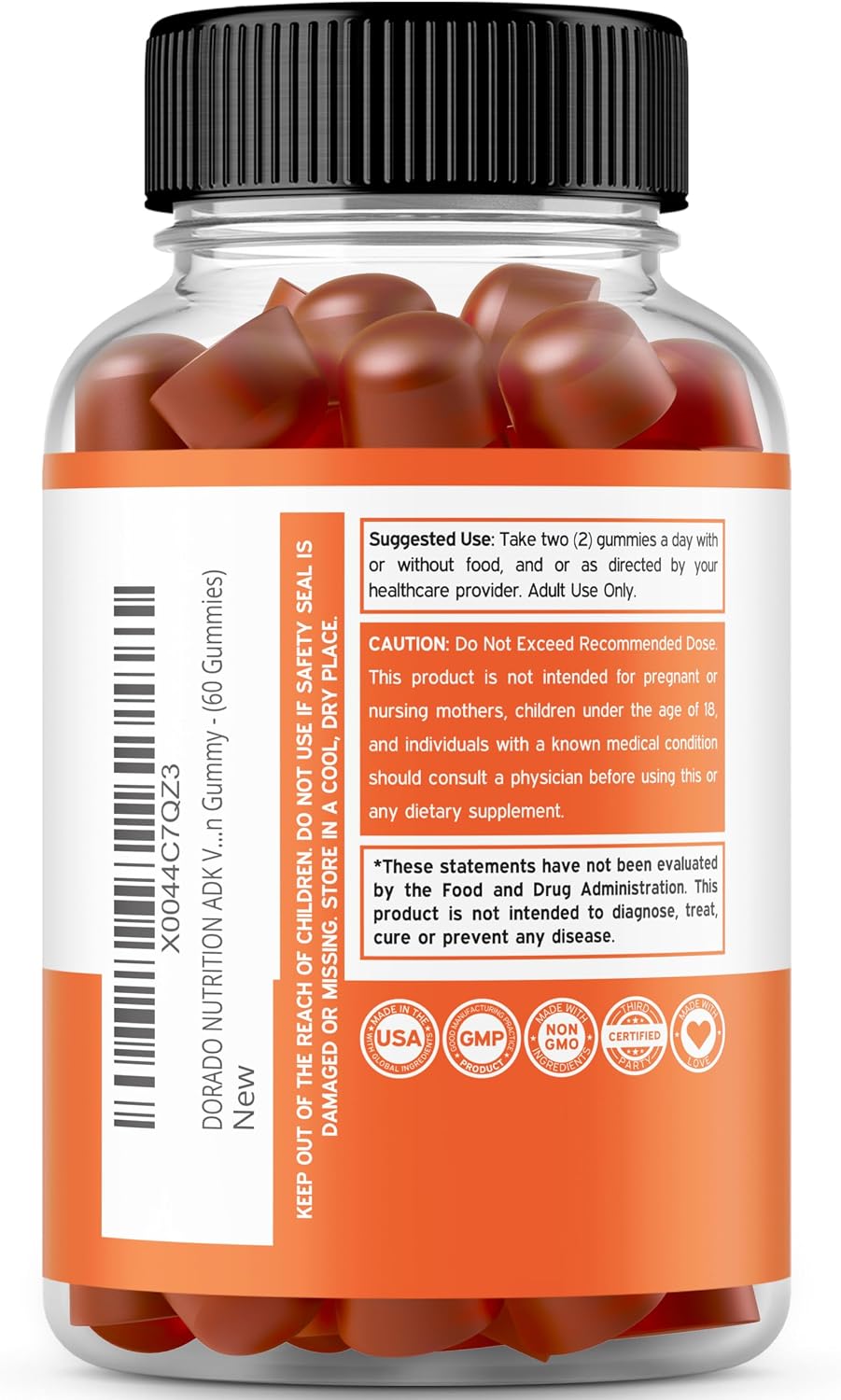 Dorado Nutrition ADK Gummies supplement facts label
