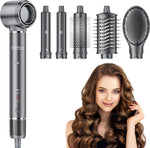 Hittra 6-in-1 Ionic Hot Air Styler front view showing the sleek gray main body and control buttons.