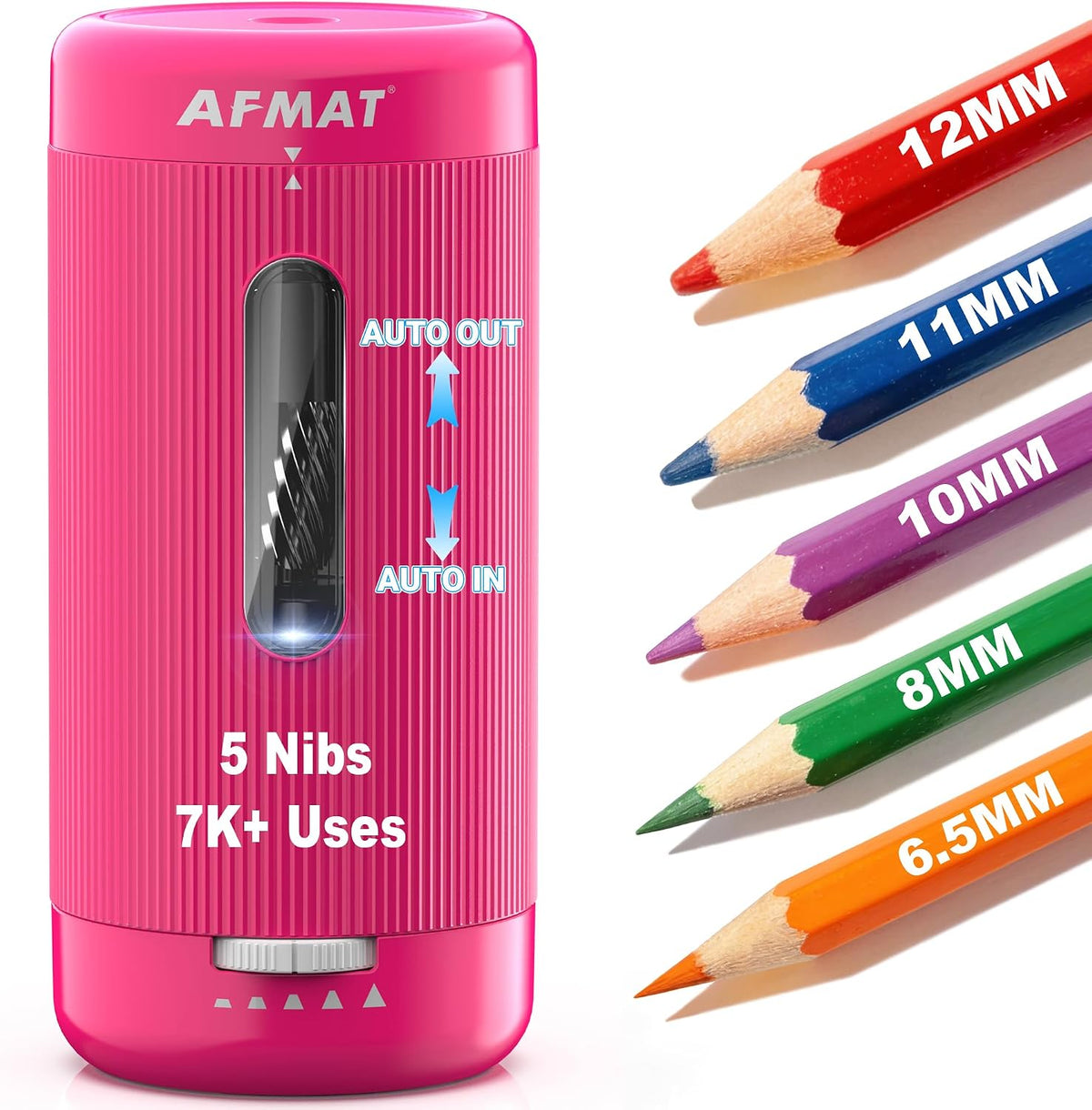 AFMAT Electric Pencil Sharpener, Auto in & Out, 5 Nibs, 7K+ Uses, Fully Automatic Pencil Sharpener for Classroom, Rechargeable Hands-Free Sharpeners for Jumbo/Colored Pencils (6.5-12mm) PSC3(Black) - Image 9
