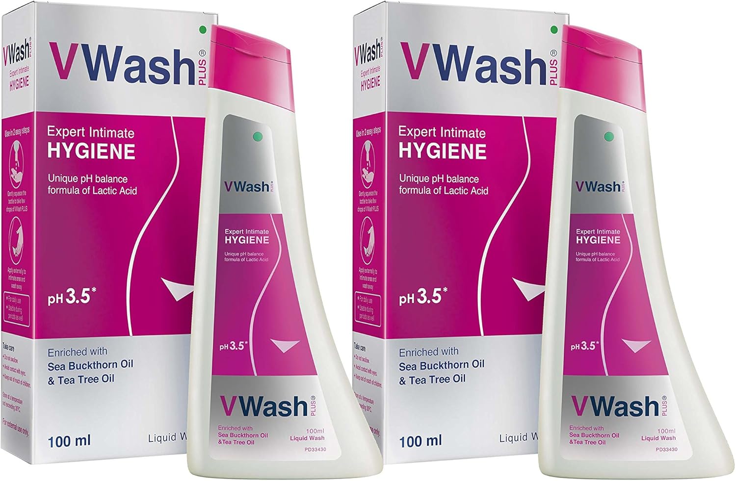 VWash Plus Intimate Hygiene Wash - 100 ml (Pack of 2) - Image 1