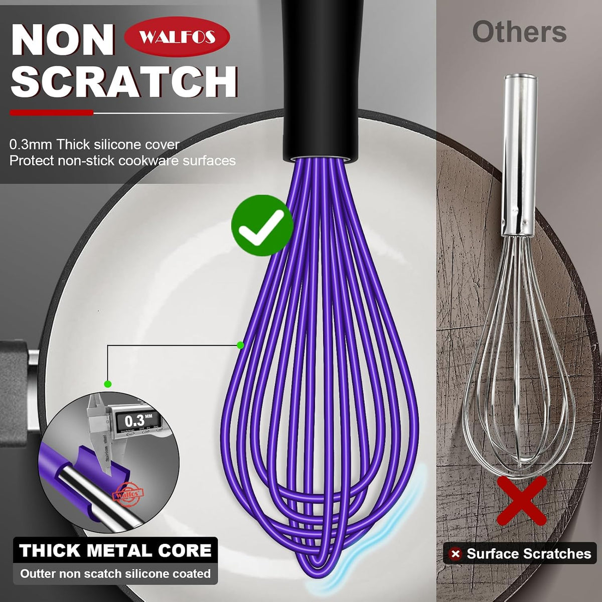 Walfos colorful kitchen whisk set packaging