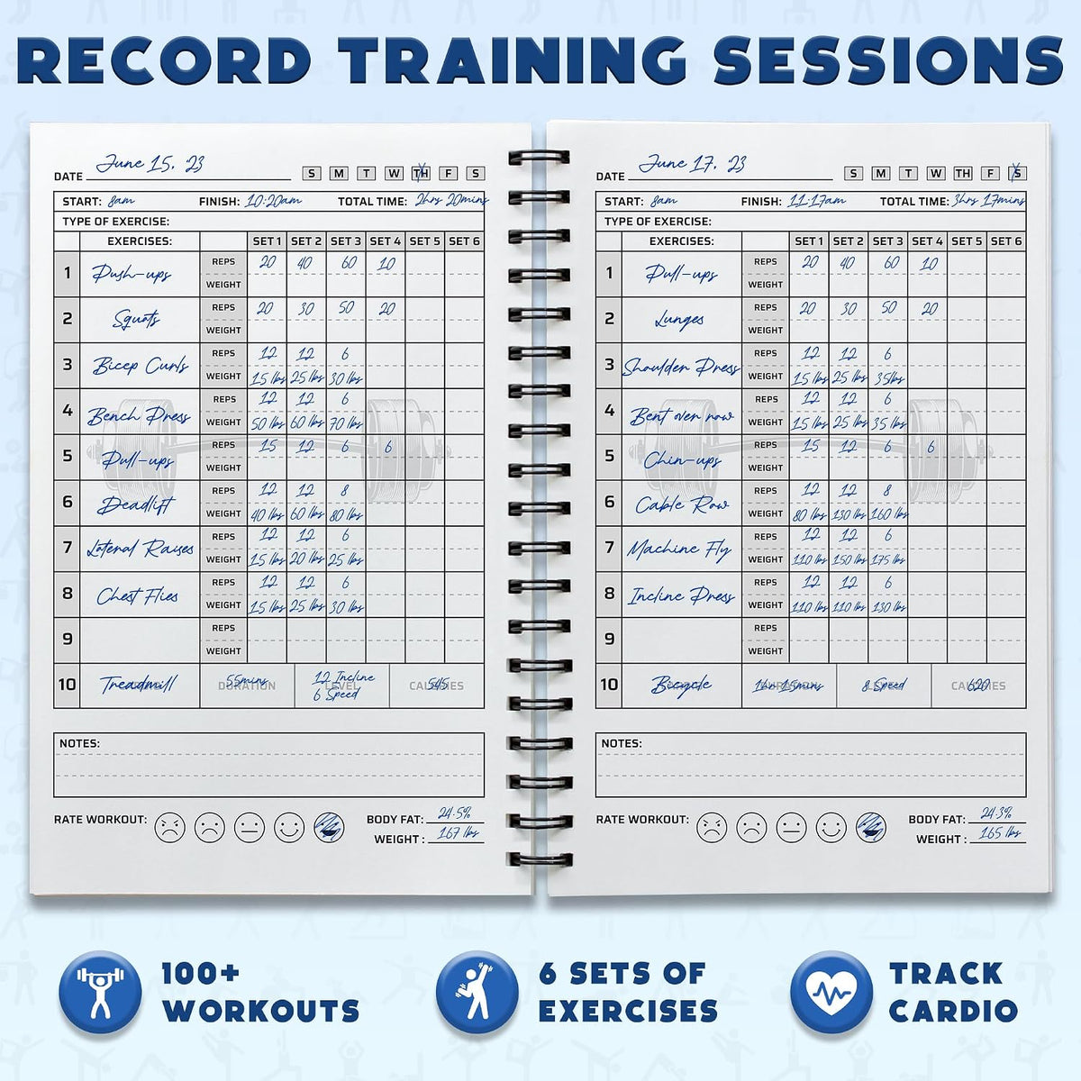 Workout Log Gym fitness planner back cover design