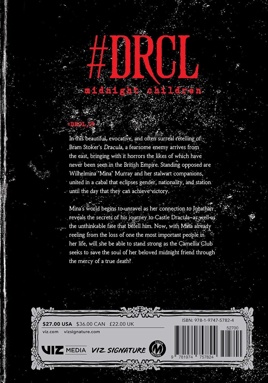Close up of spine and back cover details of #DRCL Midnight Children Volume 5 hardcover.