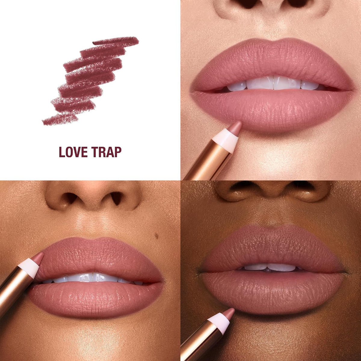 Charlotte Tilbury waterproof matte lip liner pencil swatched on skin