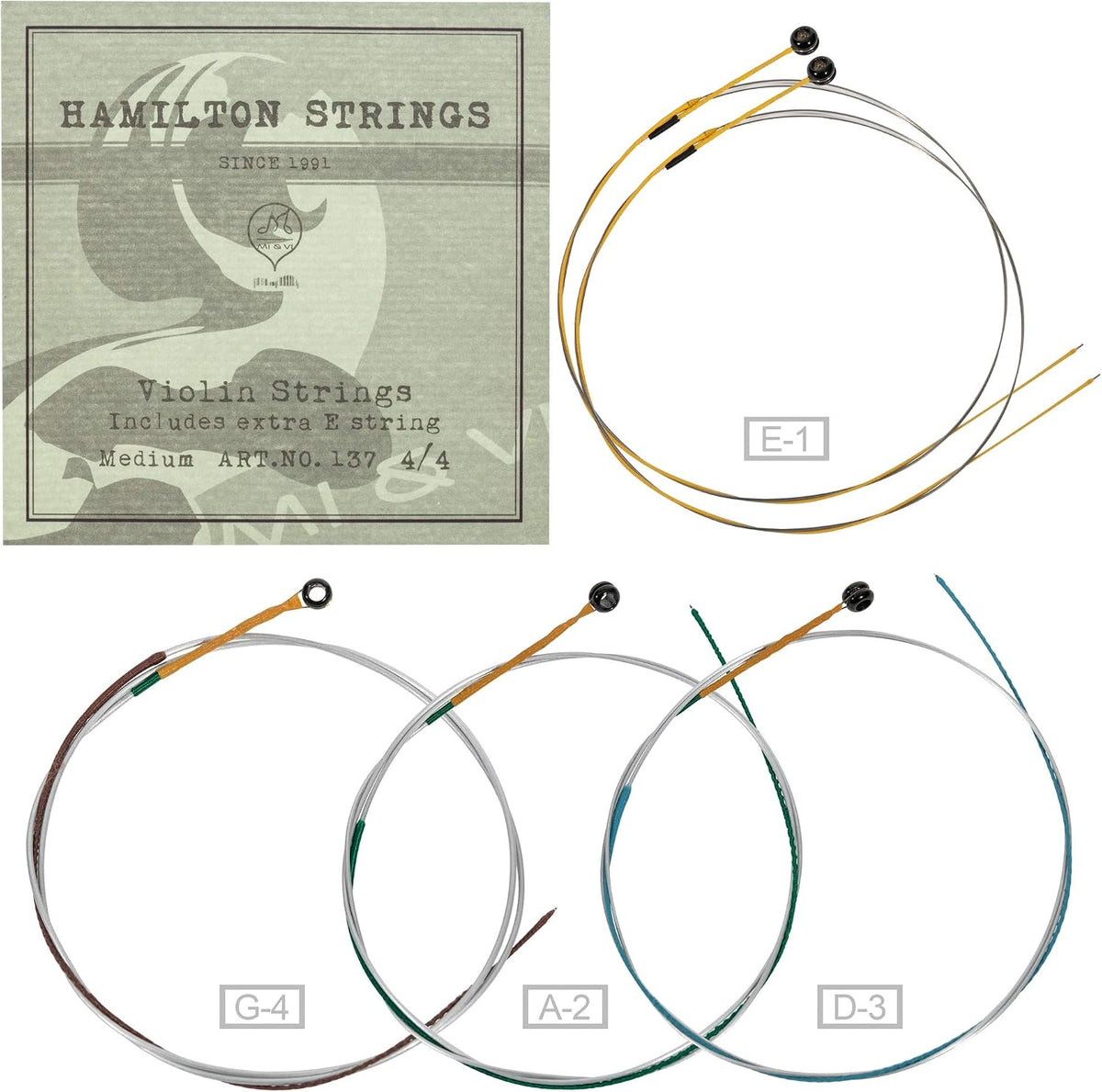 German steel core violin strings close up