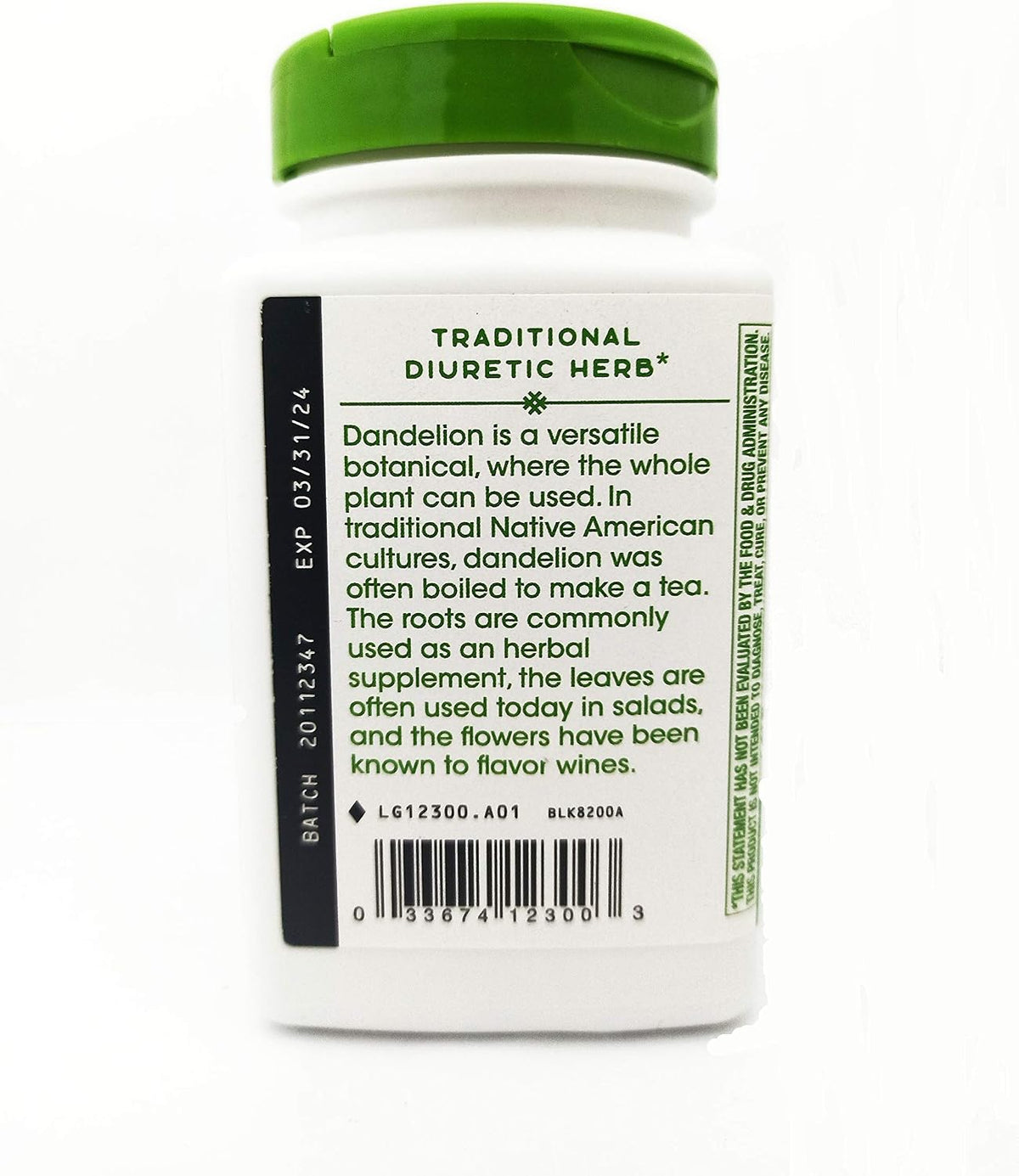 Nature's Way Dandelion Root vegetarian capsules closeup view
