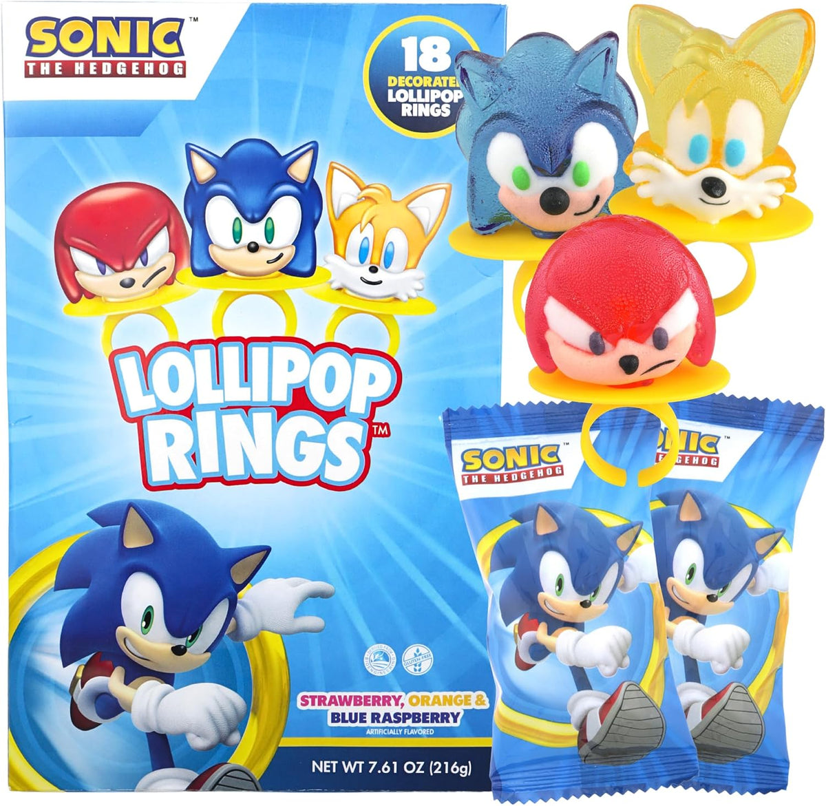 Flix Candy Sonic the Hedgehog lollipop rings front view display box