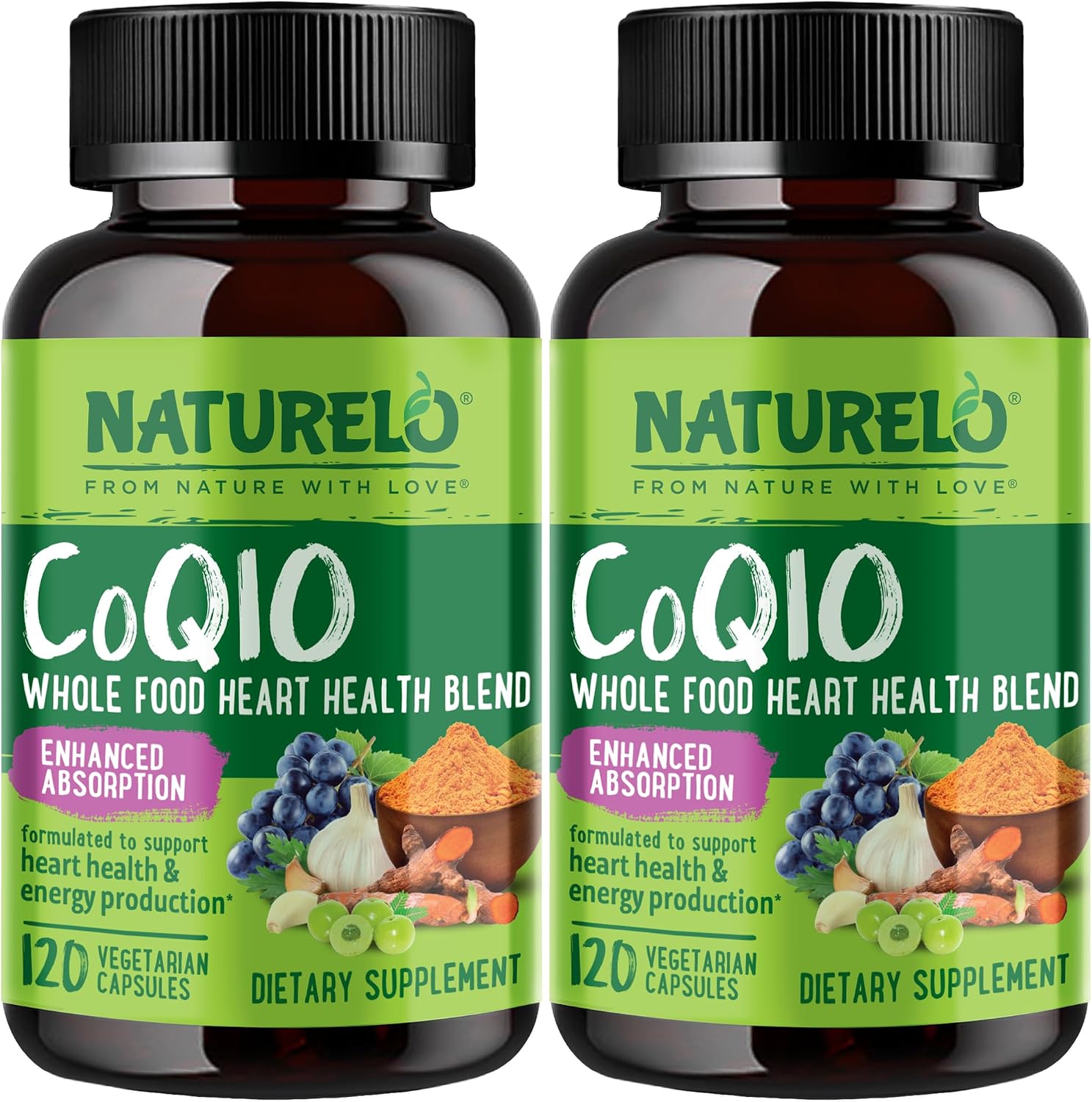 Naturelo whole food coq10 front view supplement bottle