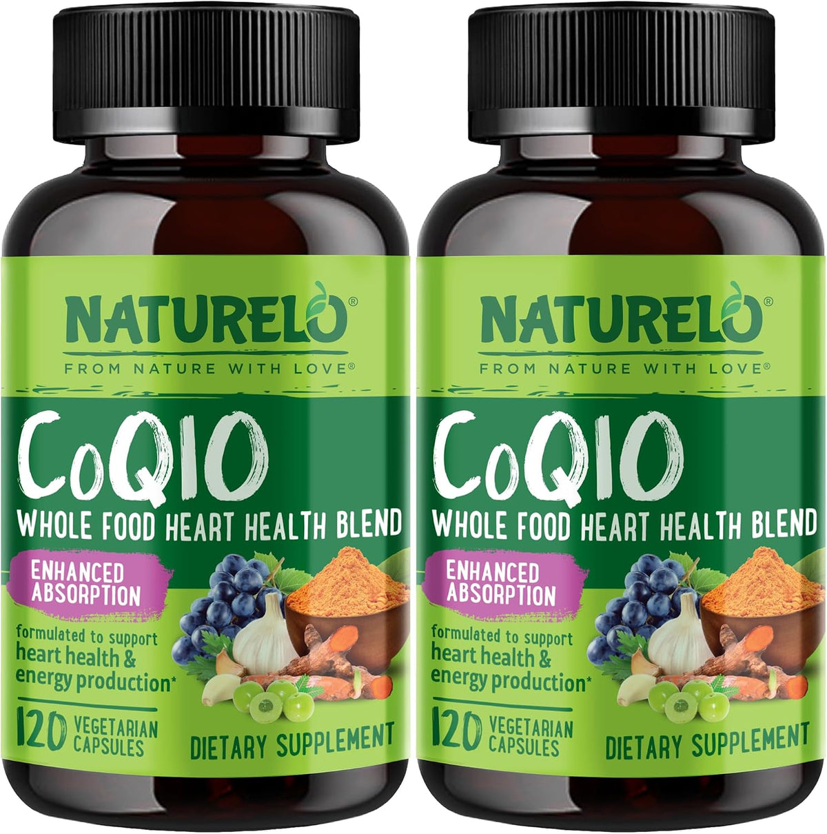 Naturelo whole food coq10 front view supplement bottle