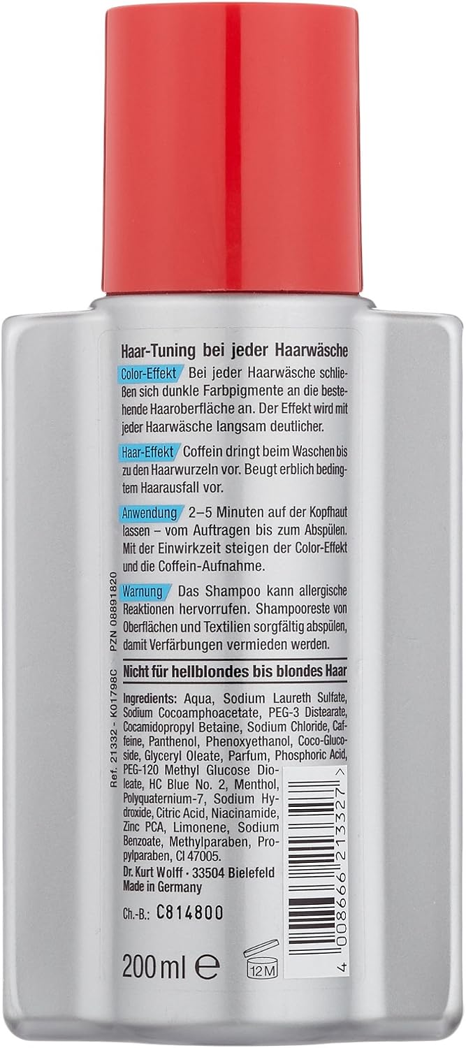 Alpecin Tuning Shampoo packaging back label ingredients and usage instructions