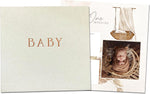 Peachly baby memory book front view in natural linen Haven