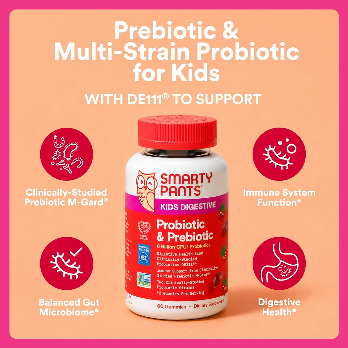 SmartyPants kids gut health supplement ingredients panel close up