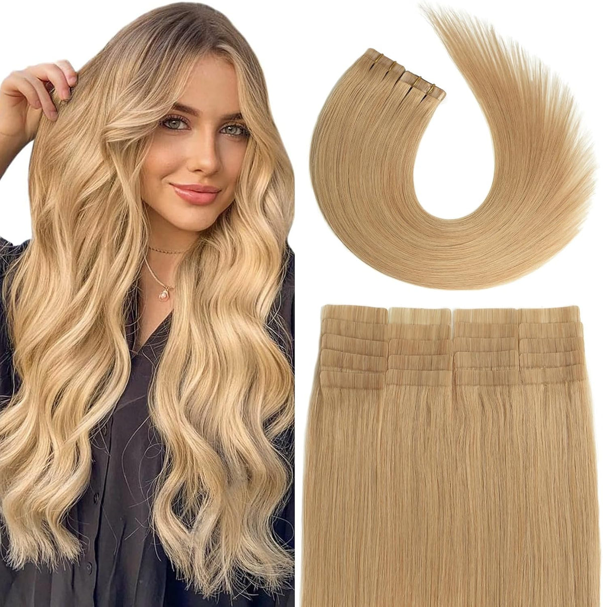 Aison Jet Black Tape in Hair Extensions Human Hair 18 Inch 40G Invisible Real Human Hair Extensions 20 Pcs/Package - Image 12
