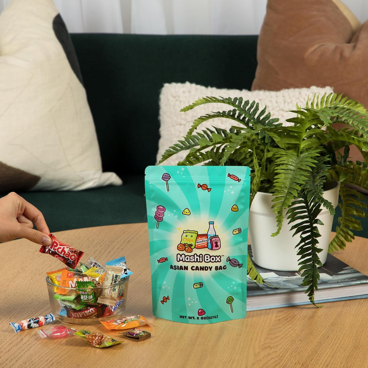 Top view of the forty count Asian candy assortment box ideal for international snacking.