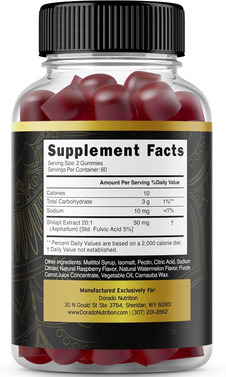 Dorado Nutrition Shilajit Gummies nutritional facts label