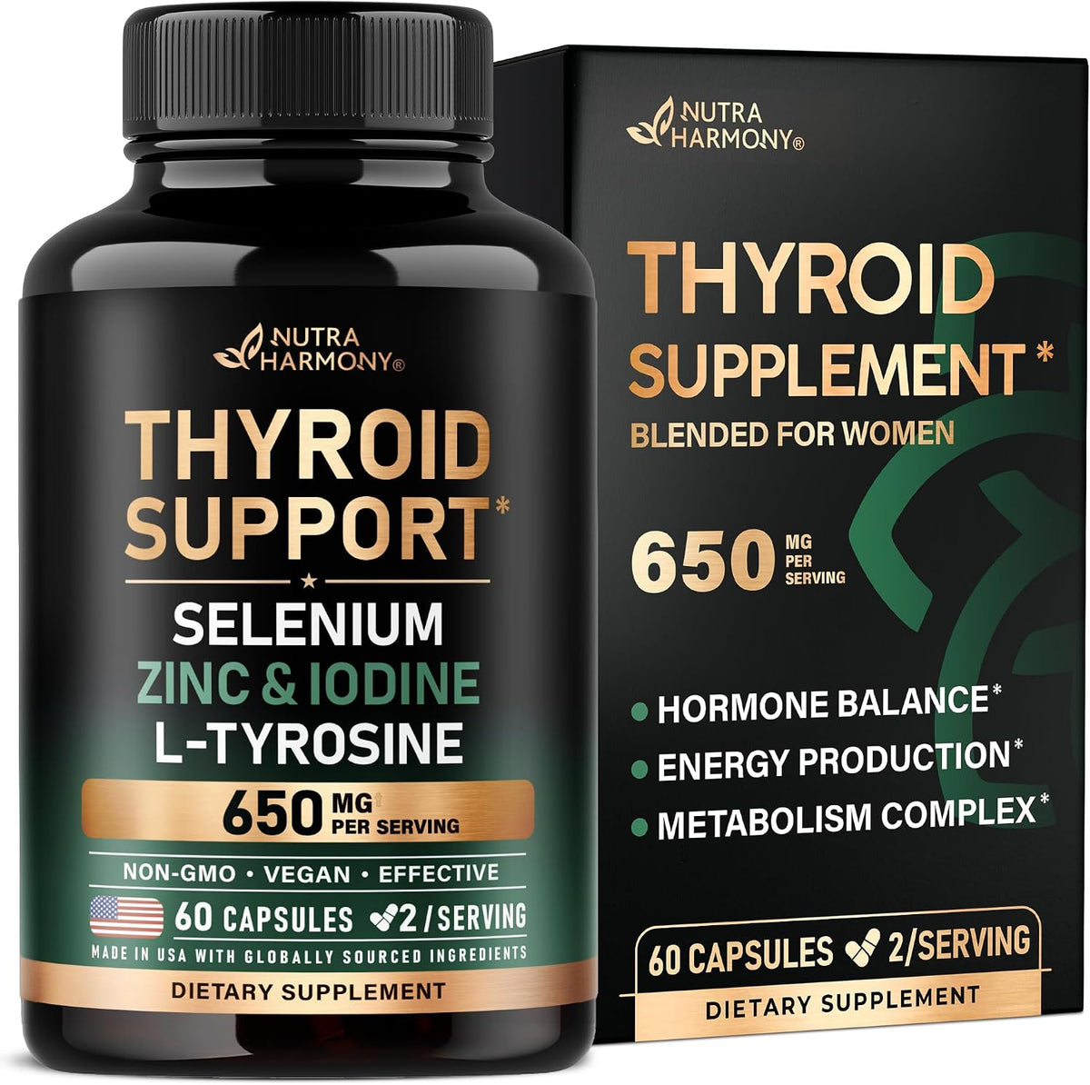 Nutraharmony thyroid support capsules front view bottle packaging