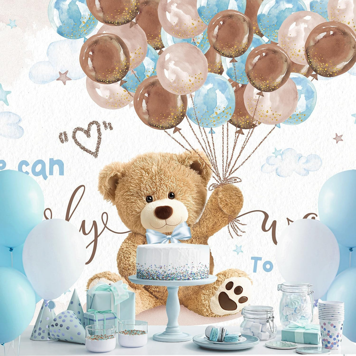 Imirell bear baby shower backdrop folded fabric texture view