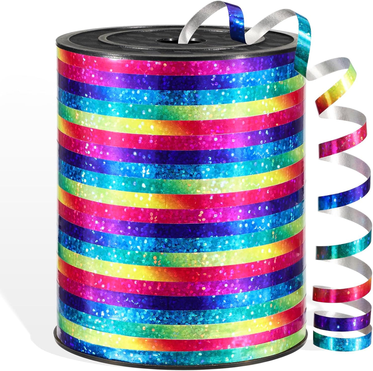 Aoropo Rainbow Shiny Curling Ribbon 600 Yards front view showing iridescent texture.