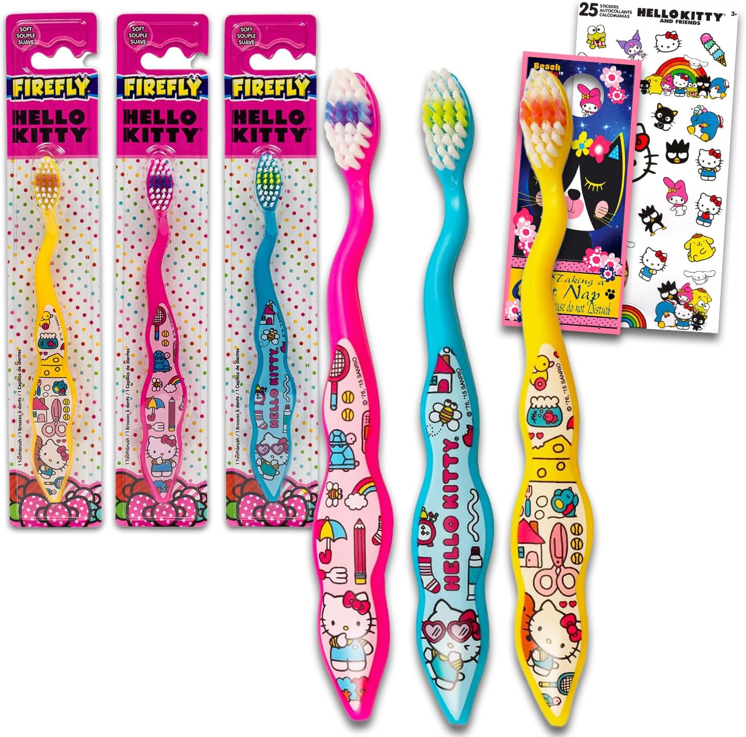 Hello Kitty Kids Toothbrush Kit 3 Pack front view soft manual dental care set