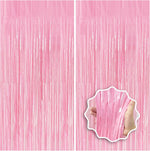 JEBUTU pastel pink party backdrop foil fringe curtain front view decoration setup