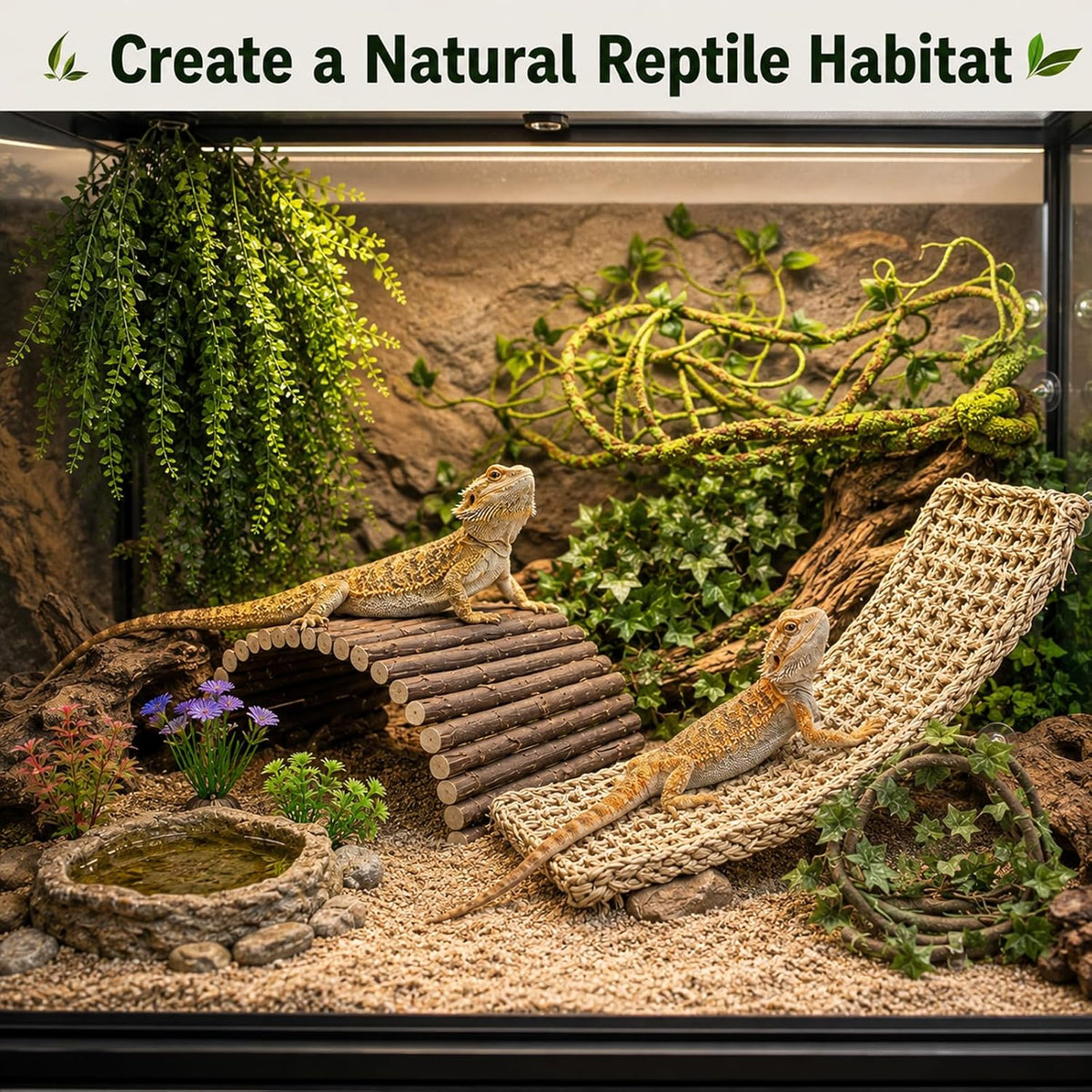 Natural seagrass reptile hammock and wooden bridge