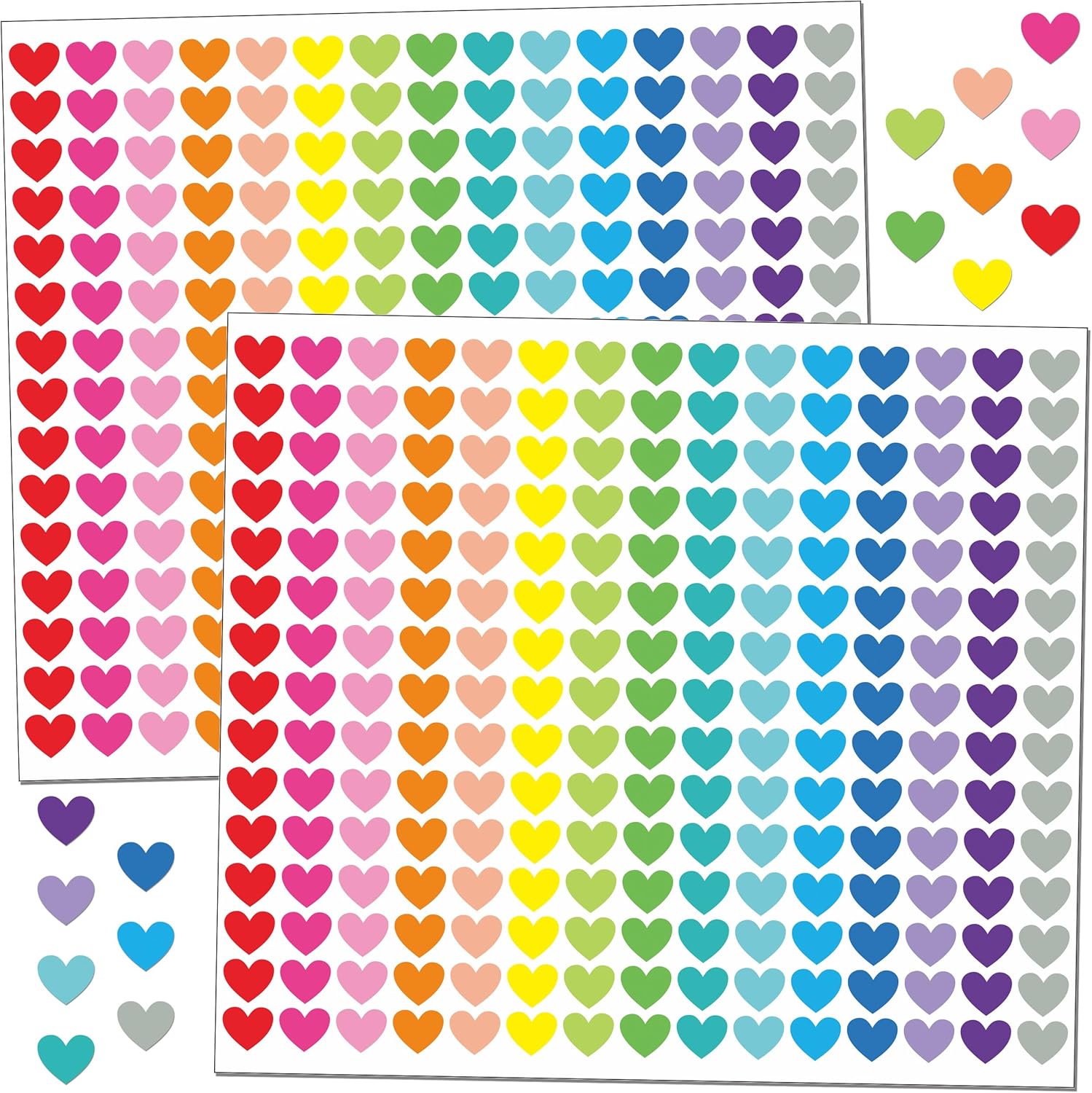 EgretLFsail small heart stickers front view showing multiple colorful sheets for kids crafting