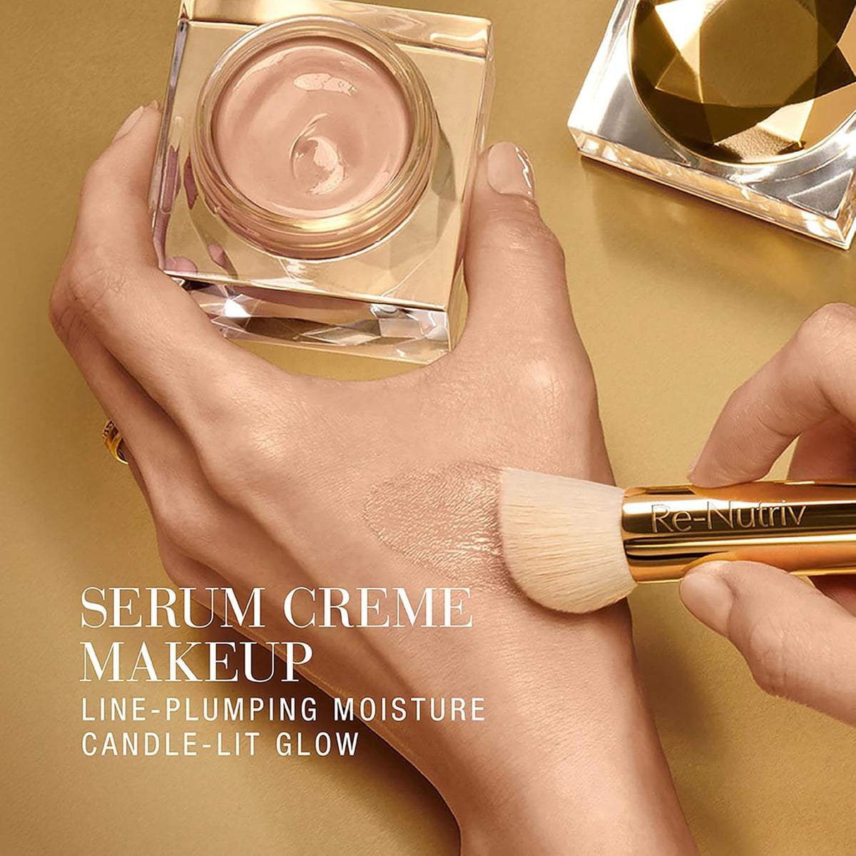 Side angle view of Estee Lauder Re-Nutriv Ultra Radiance Serum Creme Makeup jar
