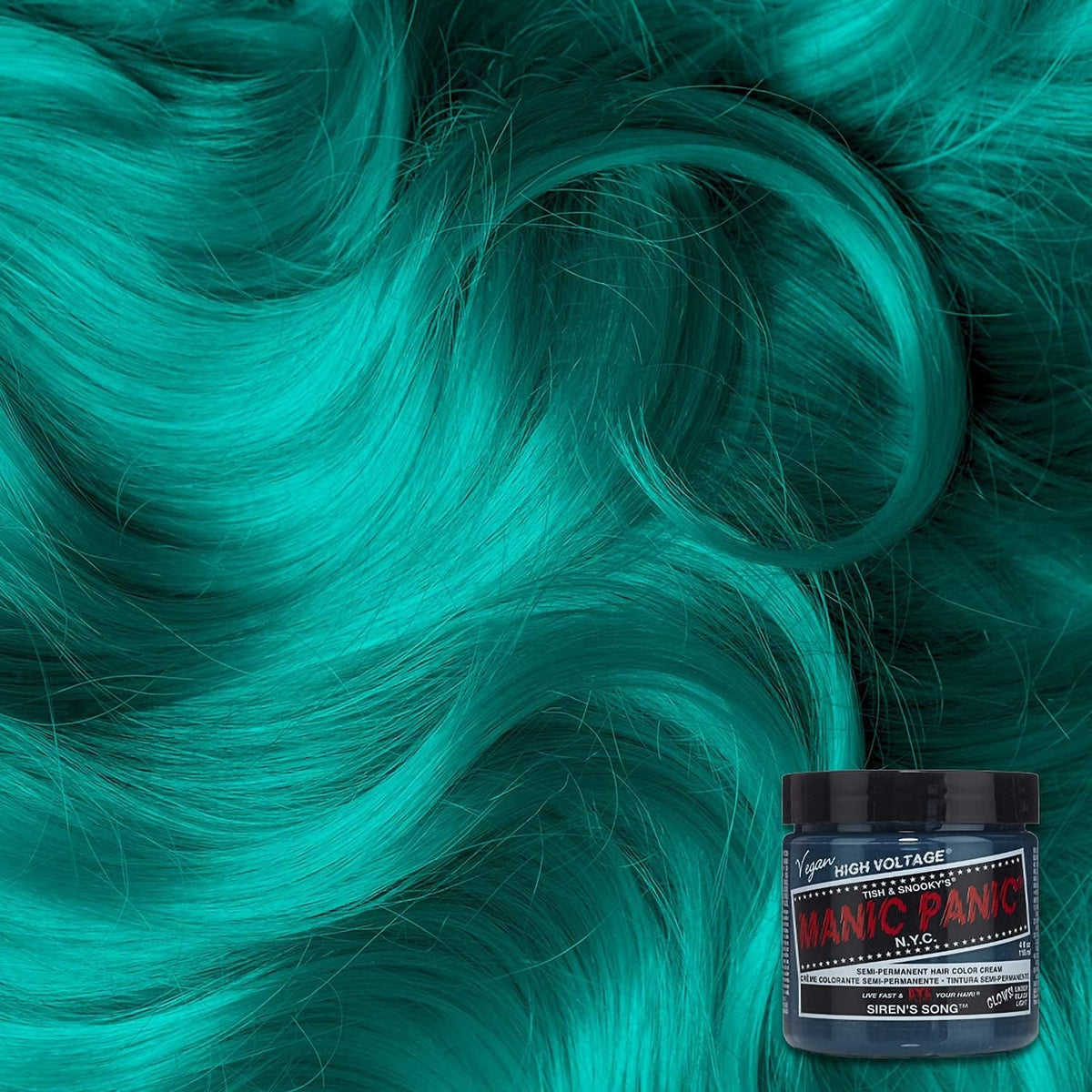 Manic Panic neon blue green hair dye texture and shade showcase