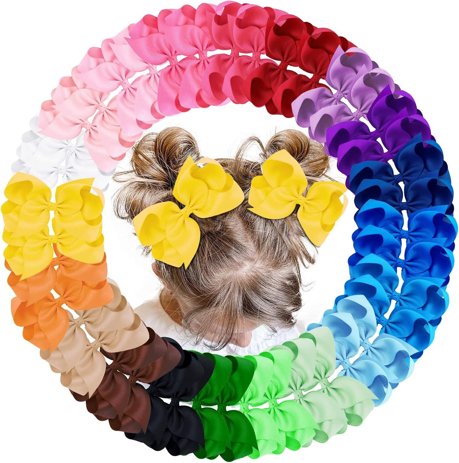 Oaoleer 40 piece grosgrain ribbon hair bows front view with alligator clips