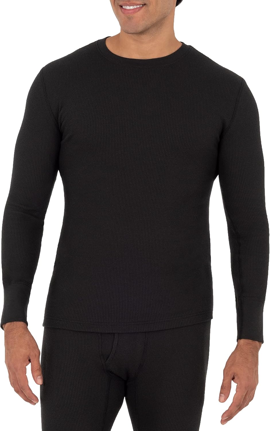 Fruit of the Loom men's recycled waffle thermal crew top front view winter base layer