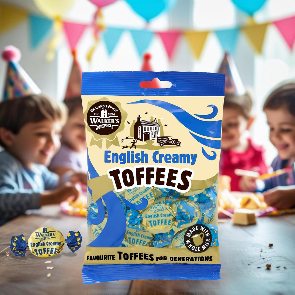 Individually twist wrapped Walkers Nonsuch classic English creamy toffees