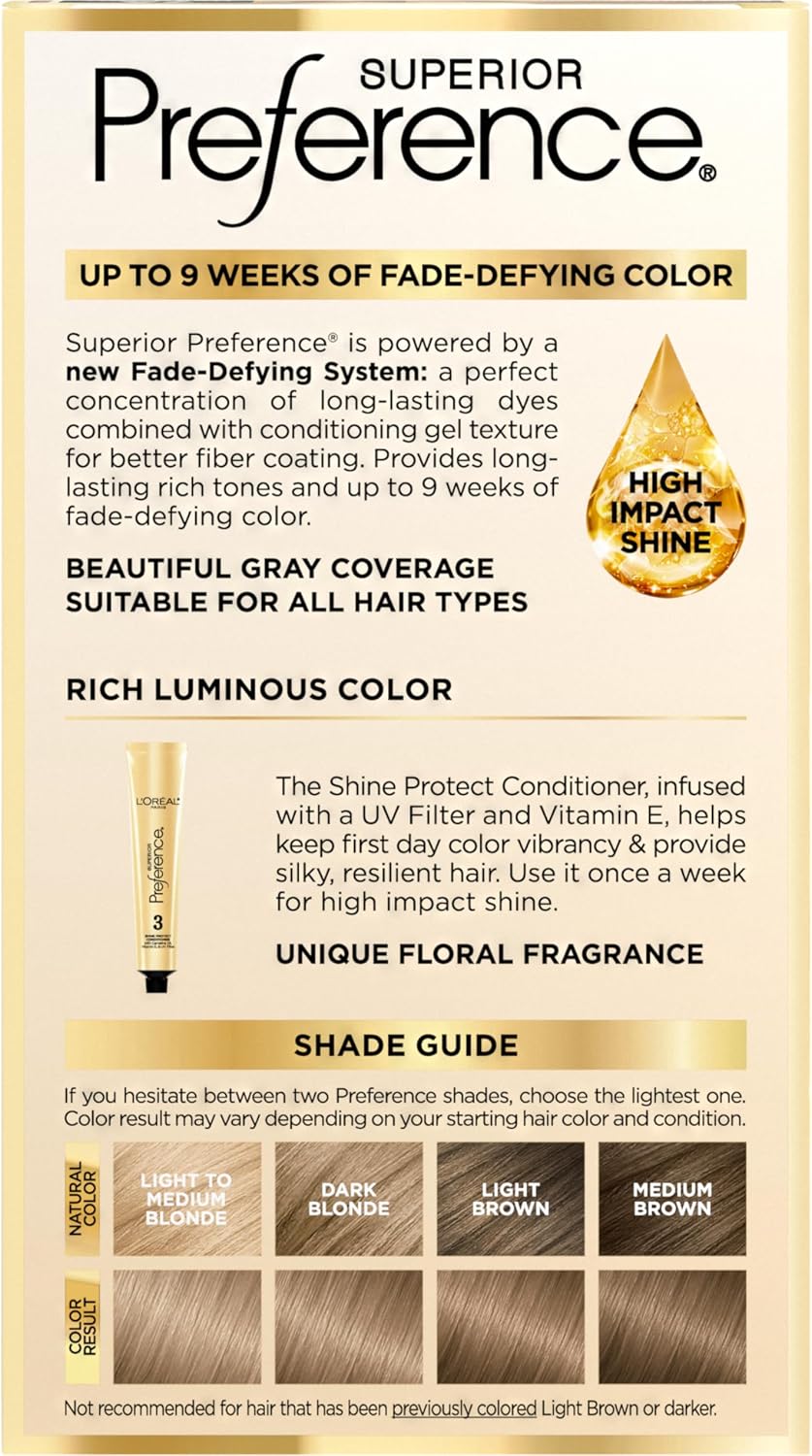 L'Oreal Paris Superior Preference Luminous Fade-Defying Permanent Hair Color, Hair Dye For Up to 9 Weeks of Radiance, Dark Ash Blonde 7A, 1 Hair Dye Kit - Image 11