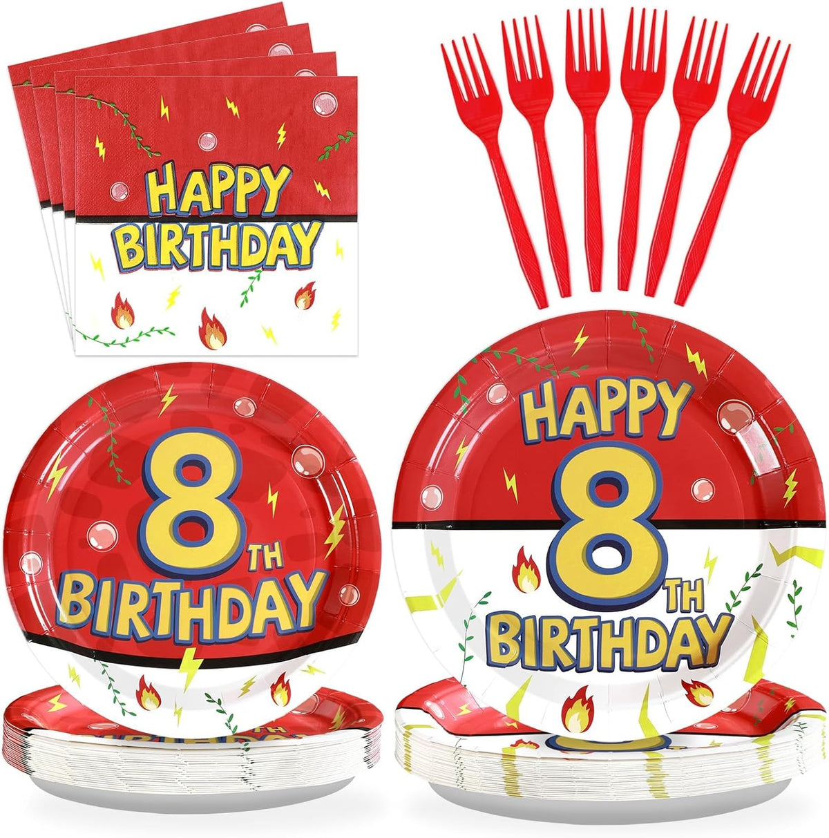 Grencian 96-piece 8th birthday party supplies set front view