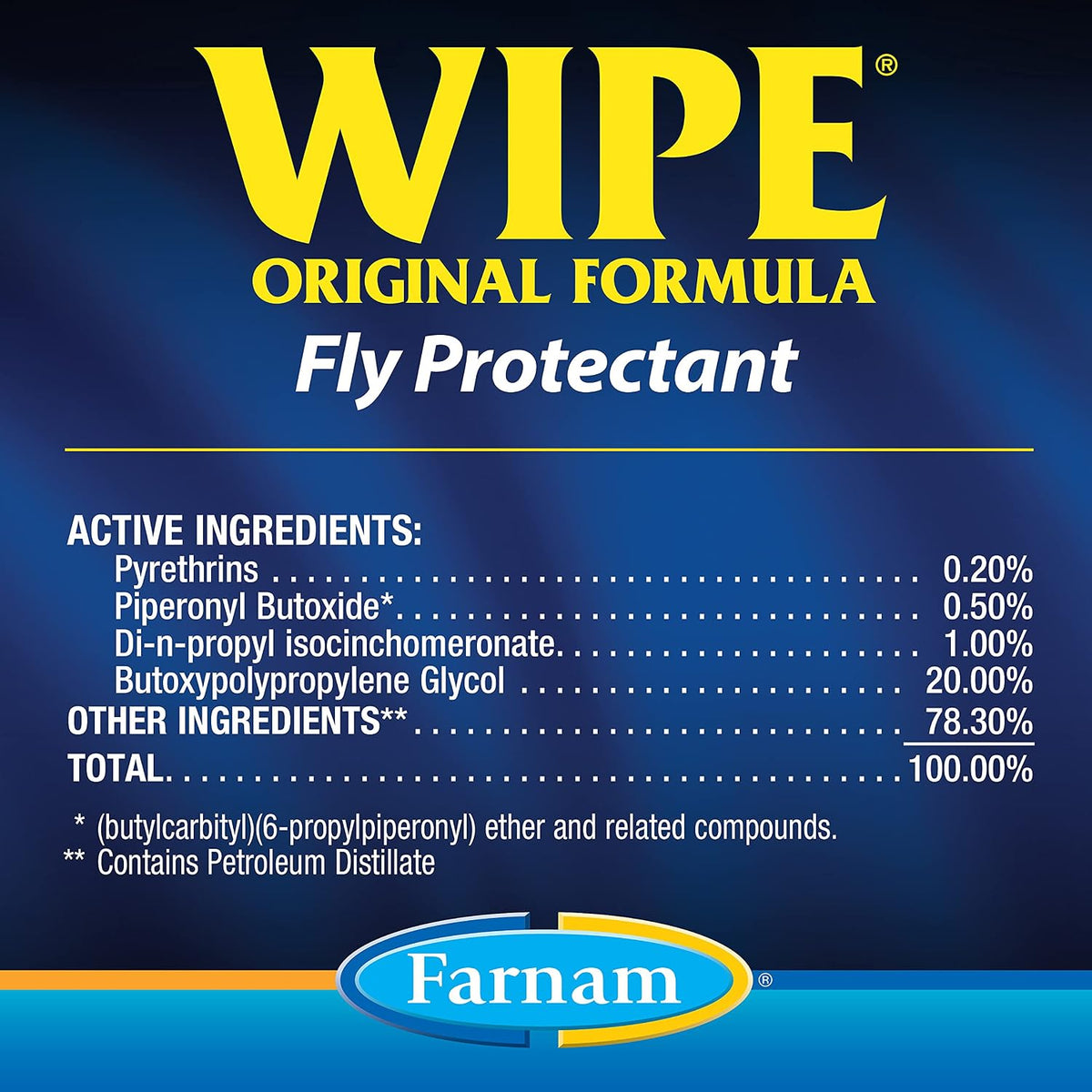 Farnam horse fly protectant packaging showing ingredients list and usage directions