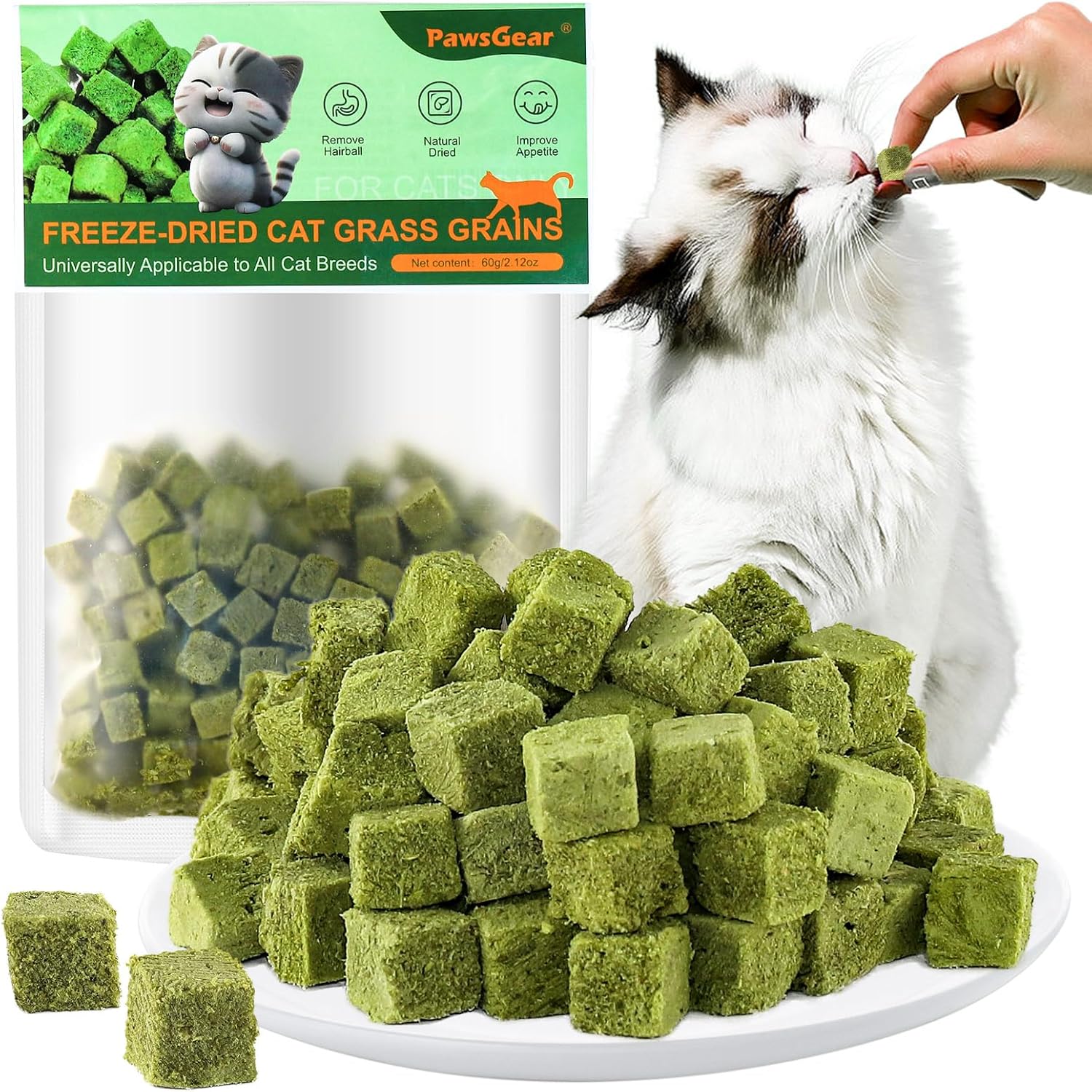 KieTeiiK cat grass teething toy front view package of freeze dried dental cat treats