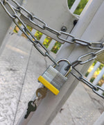 Application view of padlock securing a storage locker