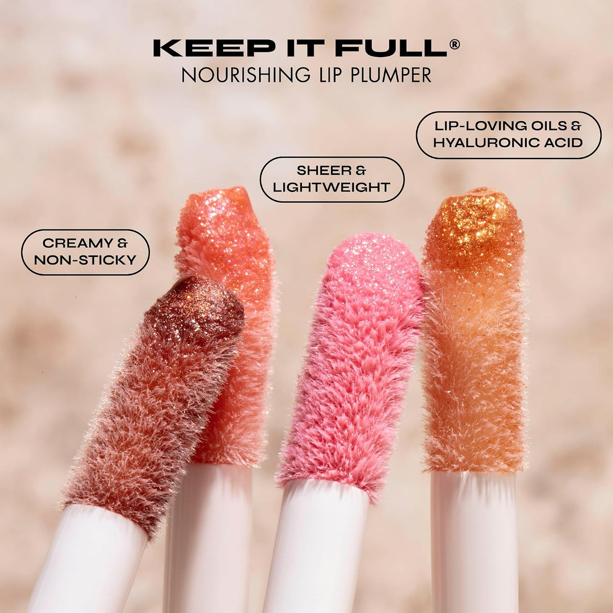 Cruelty free high shine lip gloss tubes displaying the coral peach and shimmering pearl shades.