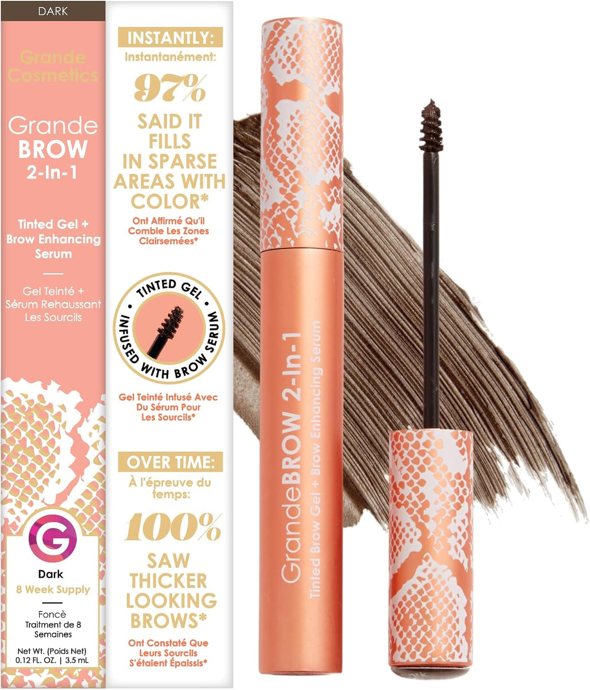 Grande Cosmetics GrandeBROW 2-in-1 Tinted Brow Gel + Brow Enhancing Serum for Thicker & Darker-Looking Eyebrows, Shape & Fill Brows, Long Wear, with Castor Oil & Mini Fibers - Image 13