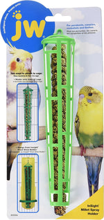 JW Pet Insight Millet Spray Holder attached to cage wire bars