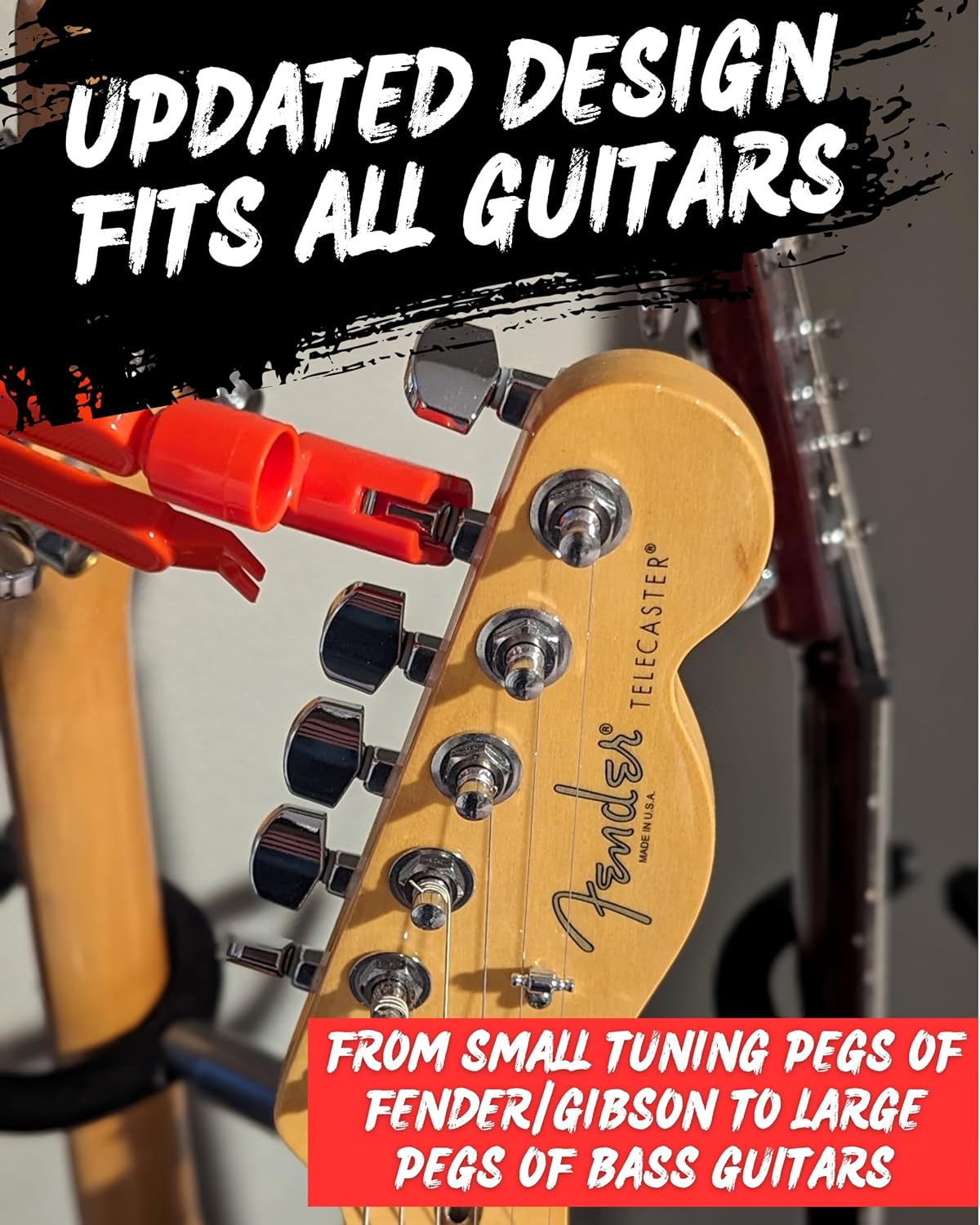 Powered By Rock guitar string winder socket close up