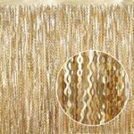 KEEUH wavy champagne gold metallic foil fringe curtains front view backdrop decoration