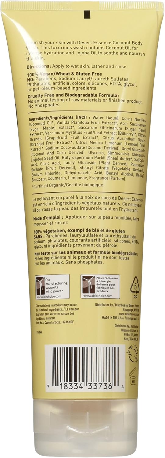 Desert Essence hydrating shower gel ingredients showcase