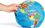 Hugg-A-Planet soft plush globe highlighting labeled countries and oceans