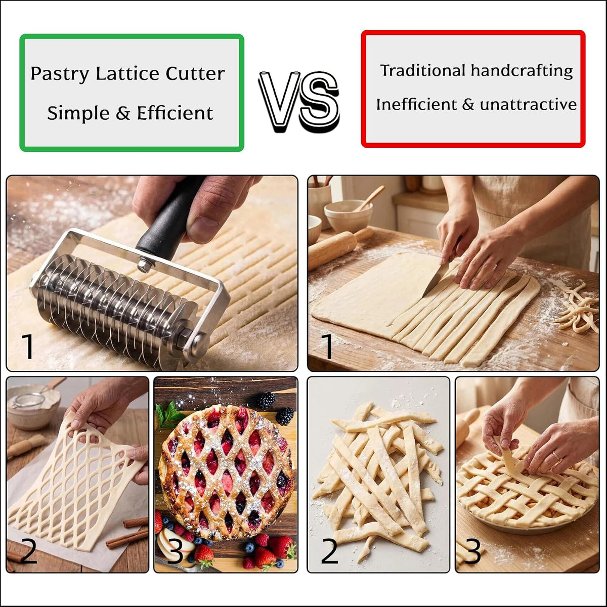 EVNSIX professional lattice cutter demonstrating pie crust pattern