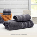 Overhead view of all four pieces in the Belador luxury towel collection