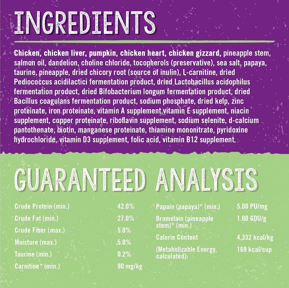 Stella's Solutions Digestive Boost cage free chicken recipe for cats back panel information