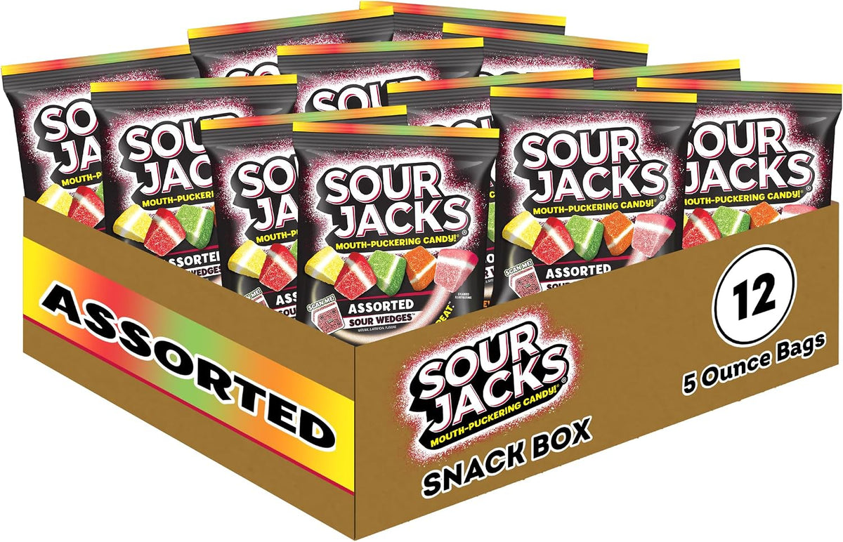 SOUR JACKS, Sour Gummy Candy, Variety Pack, 75 0.5 oz Snack-Size Pouches, Watermelon, Blue Raspberry, and Assorted Fruit, Individually Wrapped, Fat Free, Gluten Free - Image 9