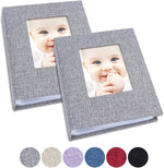 Vienrose small photo album 2 pack front view showing grey linen cover and customizable picture window